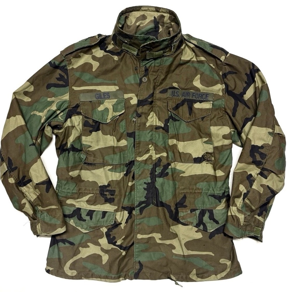 VTG‎ 1989 Alpha Industries M-65 M65 Field Jacket Woodland Camo Large Long USAF